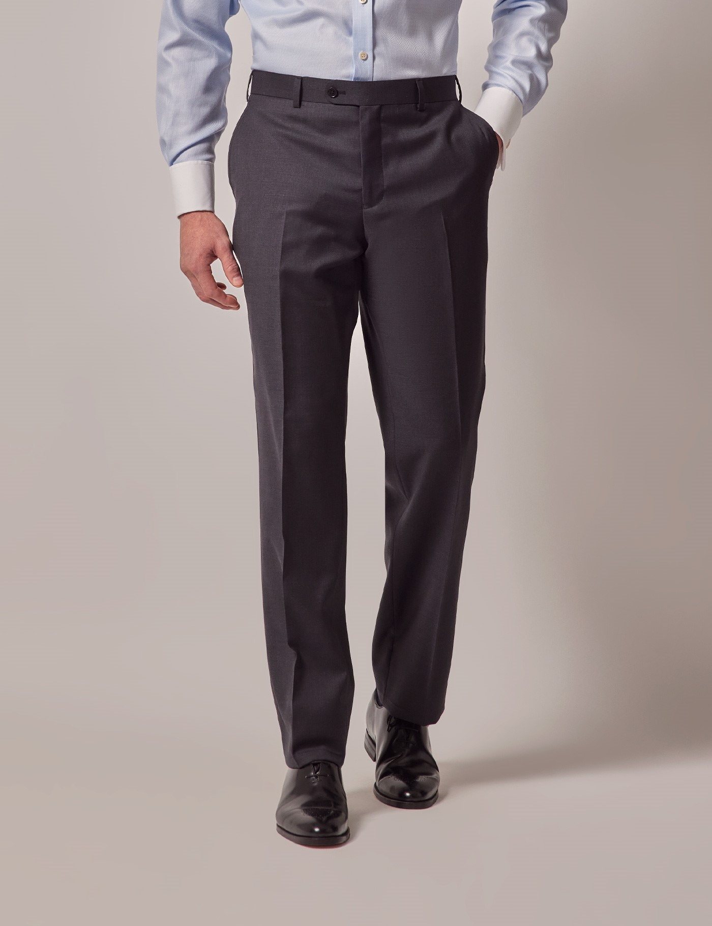Bild von Hawes & Curtis Anzughose - Tailored Fit - Twill anthrazit - 100s Wolle - Ohne Bundfalte - Vorderhose gefüttert - Ungesäumt Dark Charcoal Uni Men's