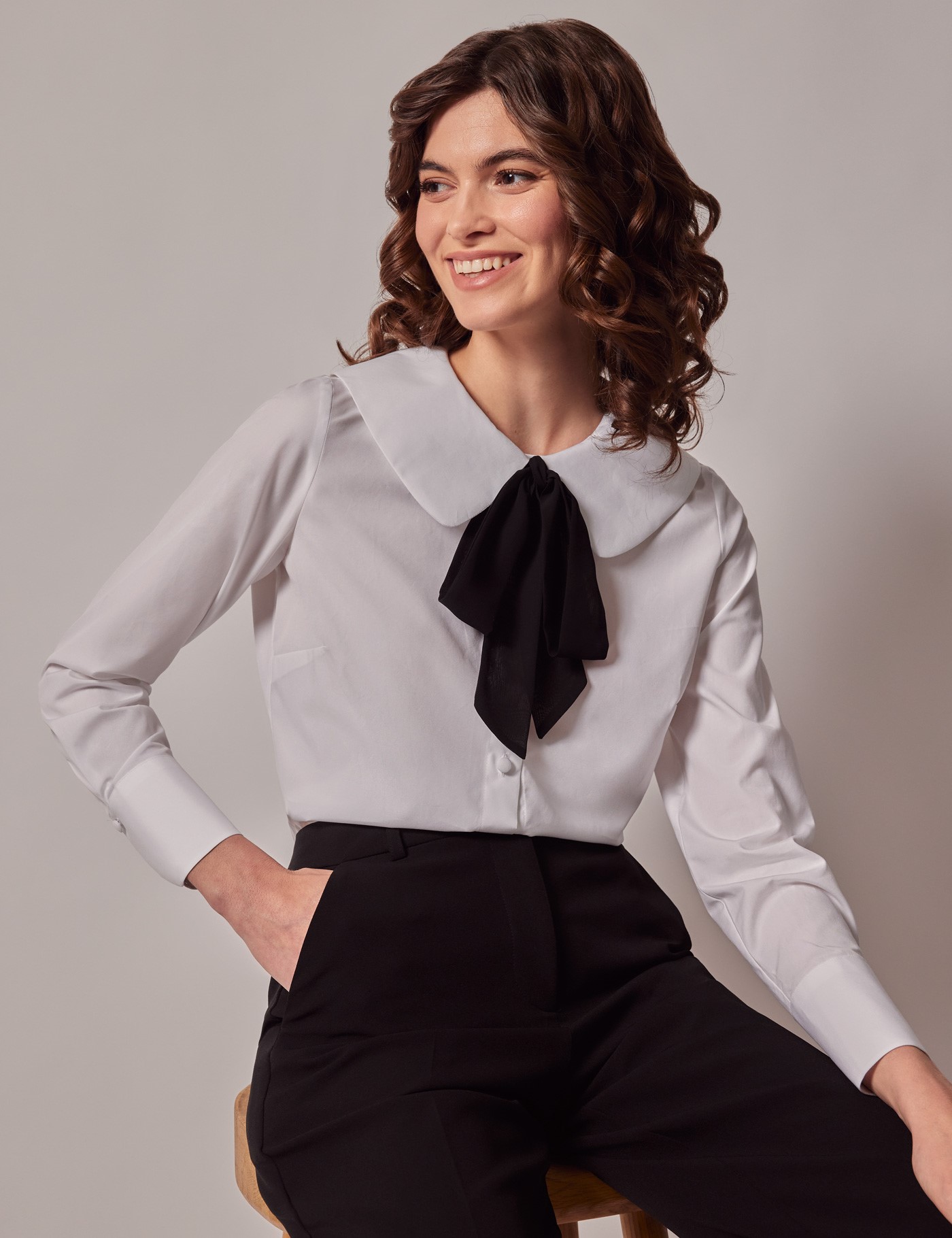 Bild von Hawes & Curtis Boutique Bluse - Baumwolle - Peter Pan Kragen - weiß Uni Women's