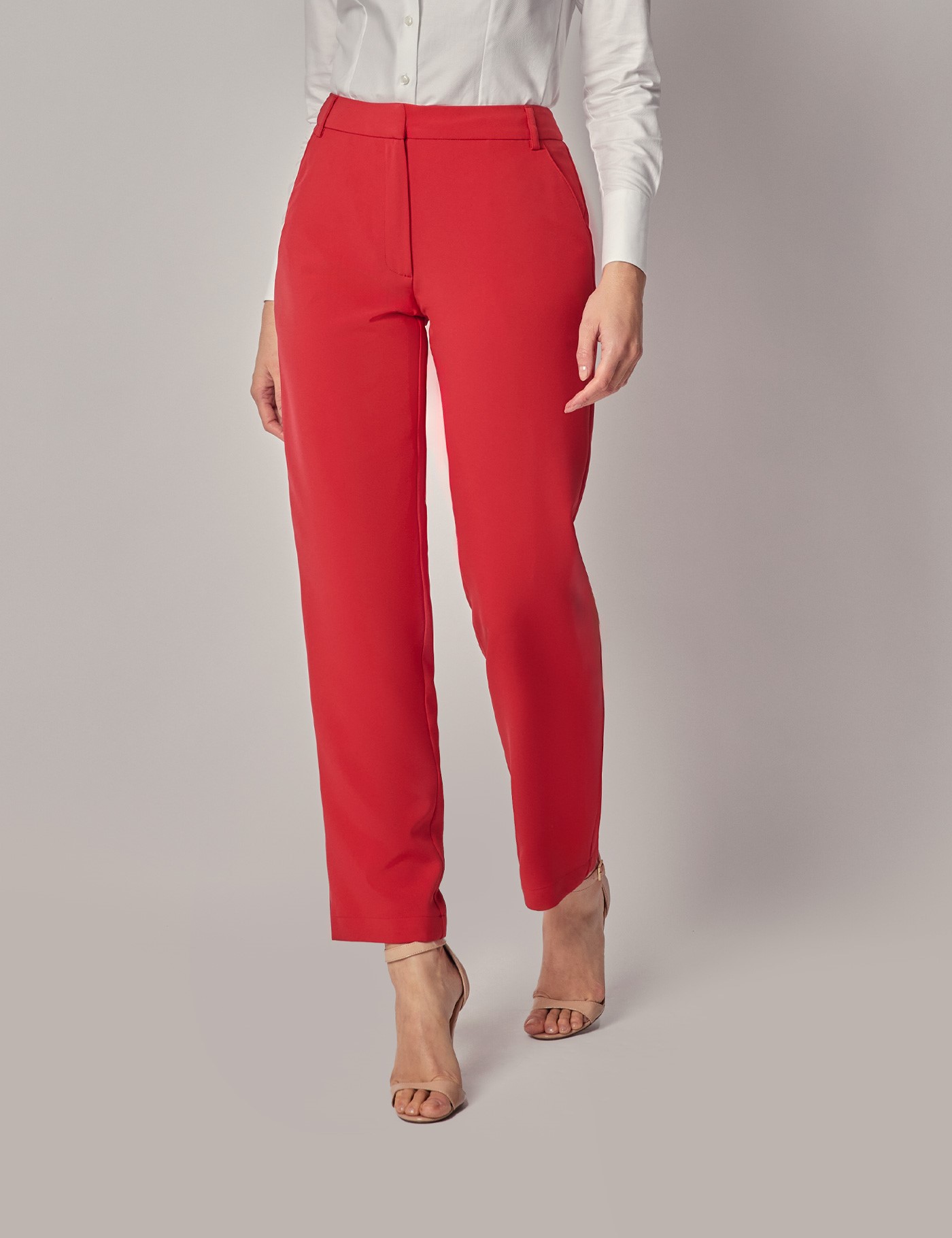 Bild von Hawes & Curtis Damen Anzughose – Tailored Fit – Rot Satin (Polyester) Uni Women's