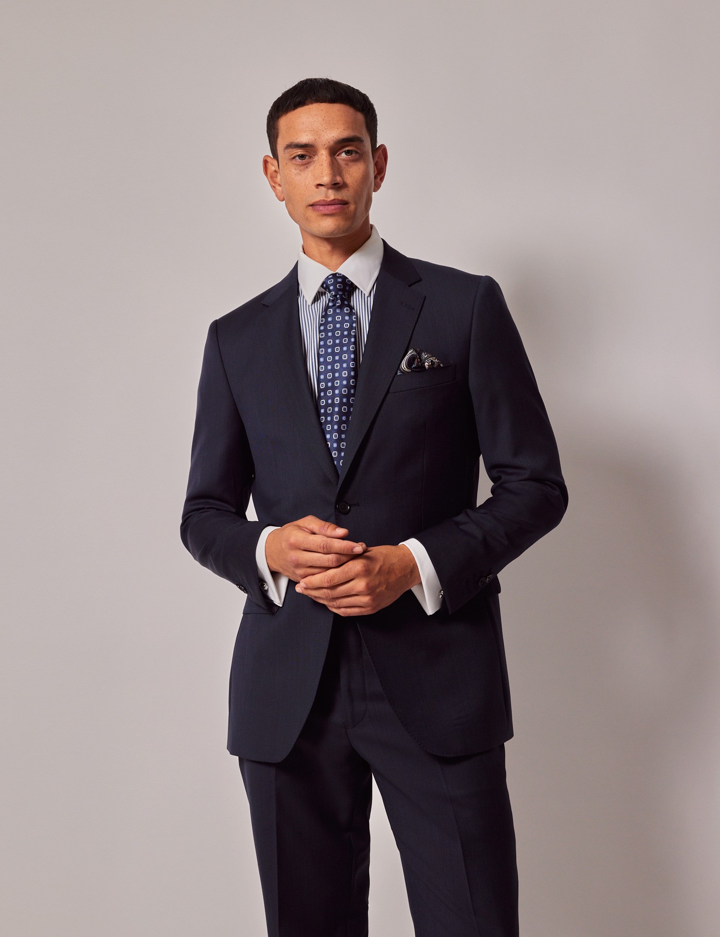 Bild von Hawes & Curtis Zweiteiler Anzug - Slim Fit - marineblau Sharkskin Marineblau Wolle Uni Men's