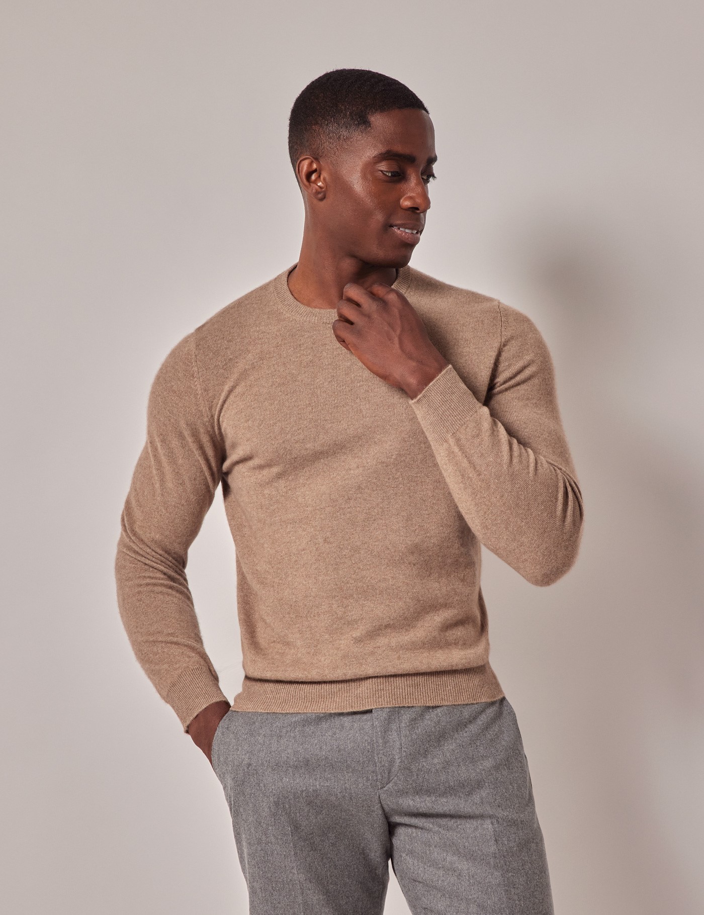 Bild von Hawes & Curtis Pullover – Rundhals – Kaschmir – Naturfarben Neutral Cashmere Uni Men's