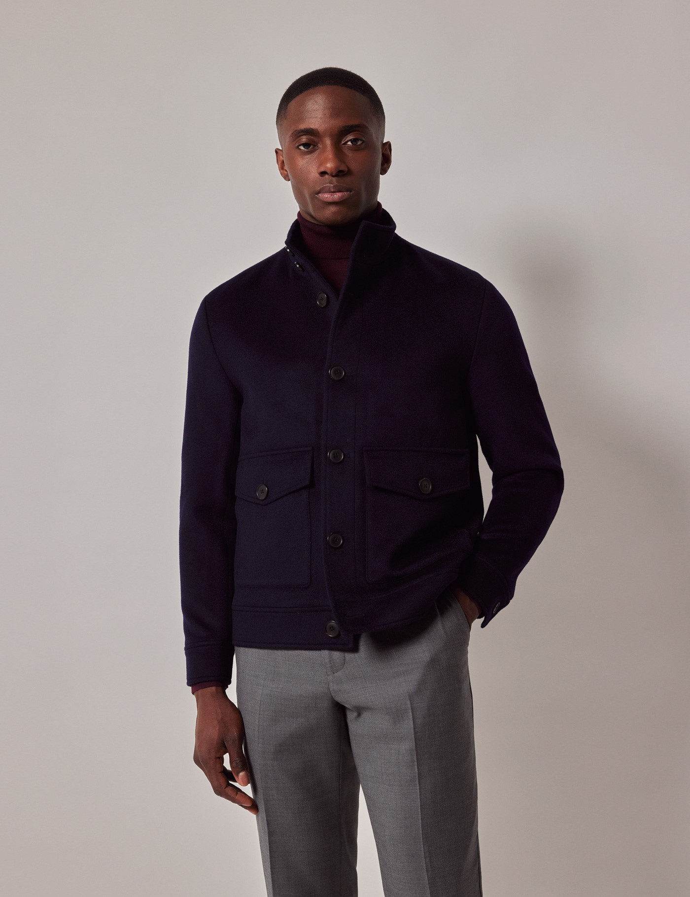 Bild von Hawes & Curtis Herren Wolljacke – Stehkragen – Dunkelblau Marineblau Wolle Uni Men's