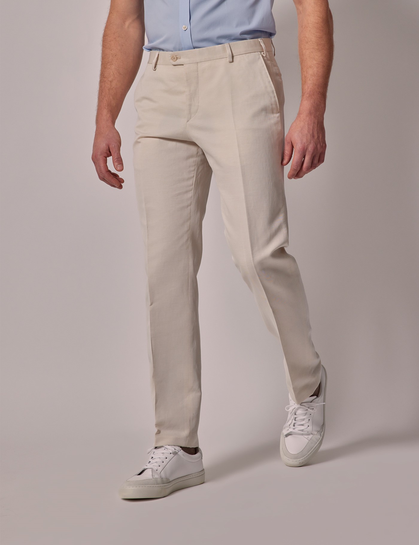 Bild von Hawes & Curtis Baumwolle-Leinen Hose - 1913 Kollektion - beige Creme Leinen Uni Men's
