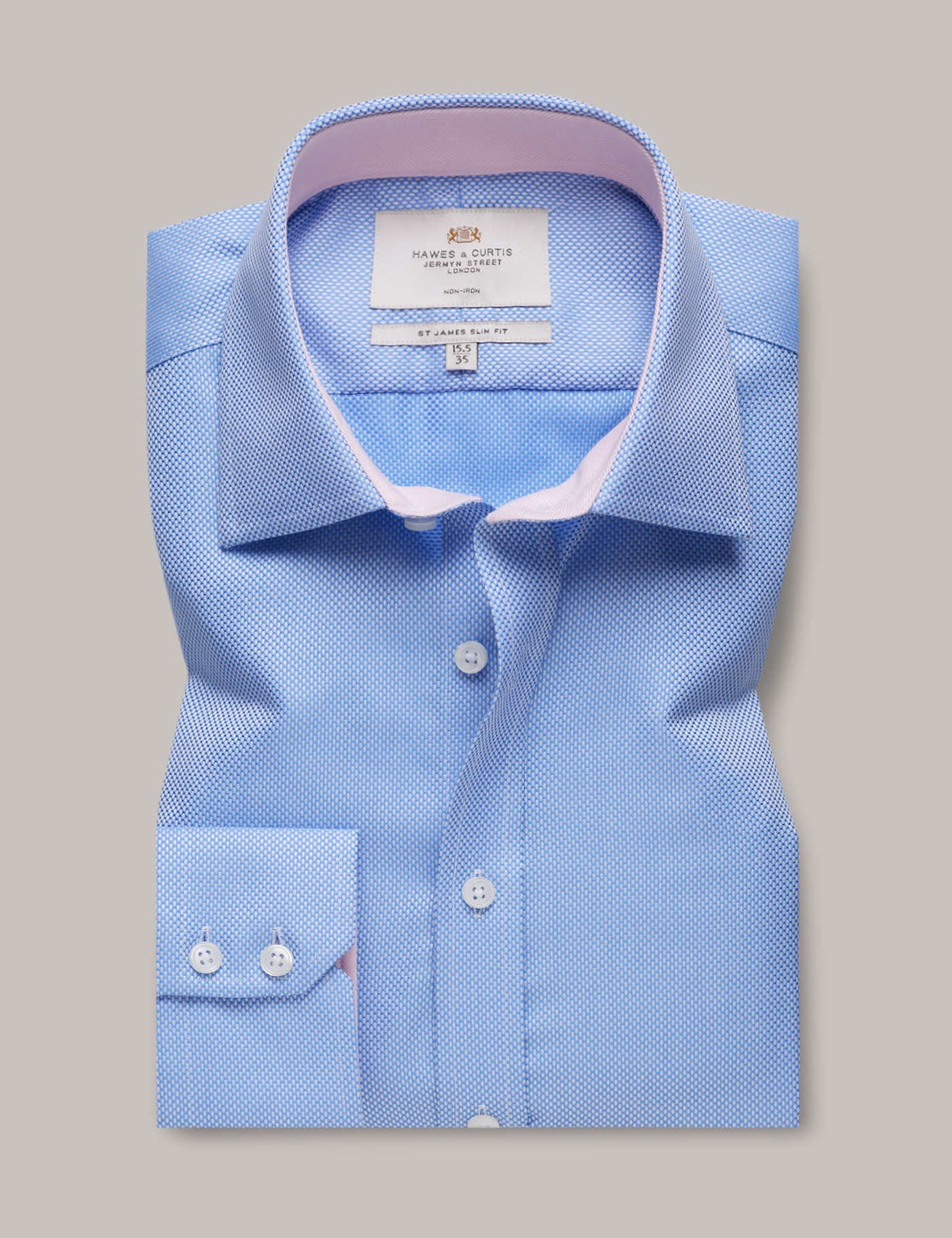 Bild von Hawes & Curtis Bügelfreies Businesshemd - Slim Fit - Kontrastkragen - blau texturiert Bügelfrei Men's