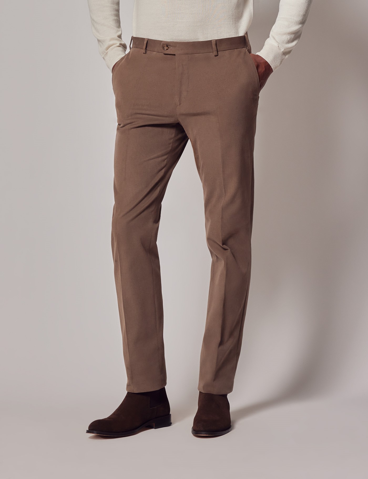 Bild von Hawes & Curtis Leinenhose - 1913 Kollektion - Tailored Fit - gesäumt - olivgrün Baumwolle Uni Men's