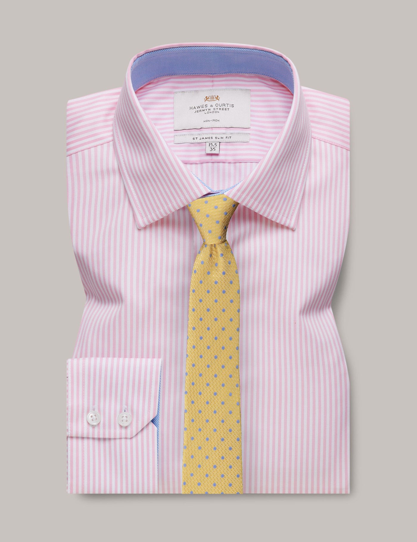 Bild von Hawes & Curtis Bügelfreies Businesshemd mit Bengal-Streifen – Slim Fit – Kontrastkragen – rosa weiß Rosa/Weiß Bügelfrei Gestreift Men's