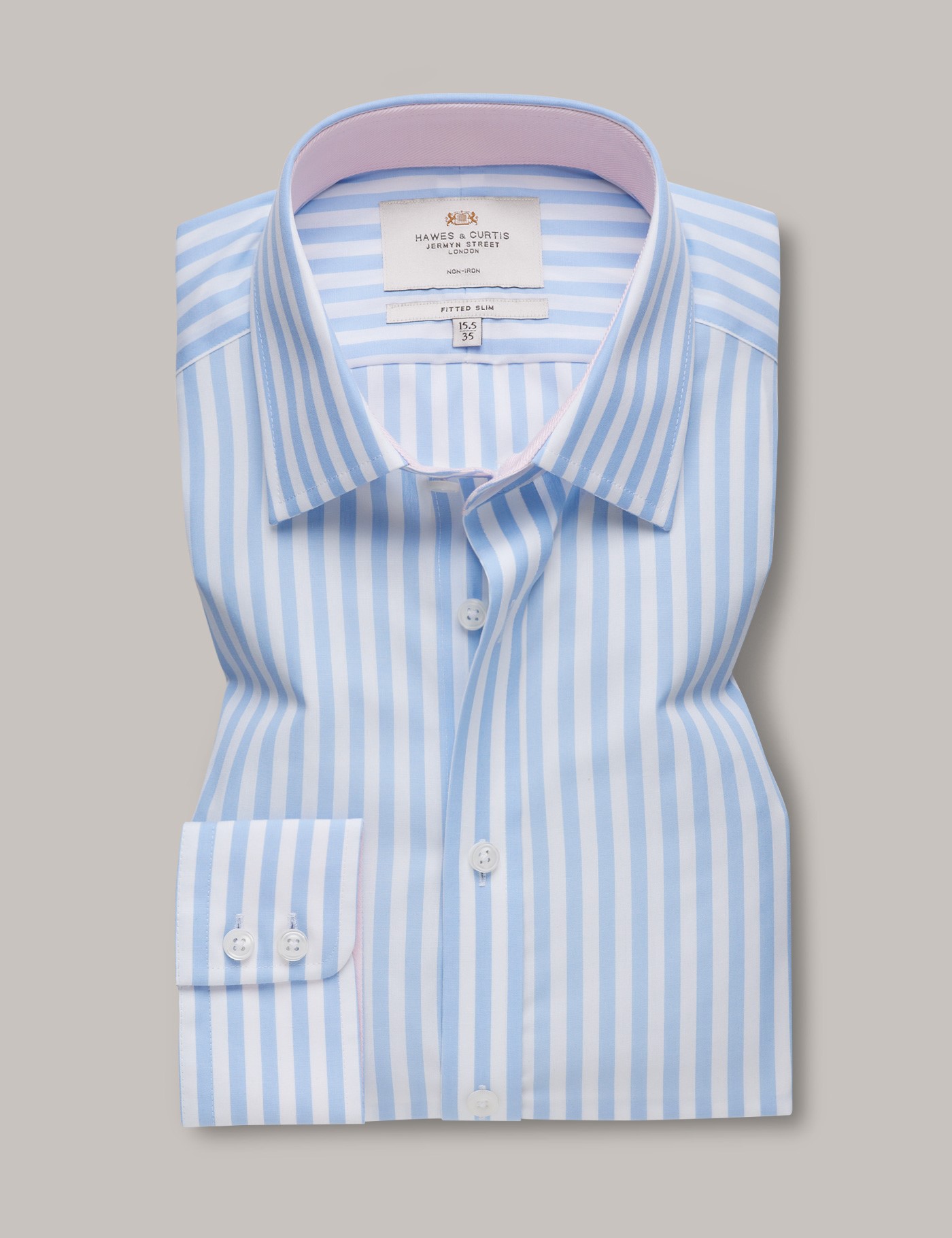 Bild von Hawes & Curtis Bügelfreies Businesshemd mit Bengal-Streifen – Fitted Slim Fit – Kontrastdetails – blau weiß gestreift Blau/Weiß Bügelfrei Men's