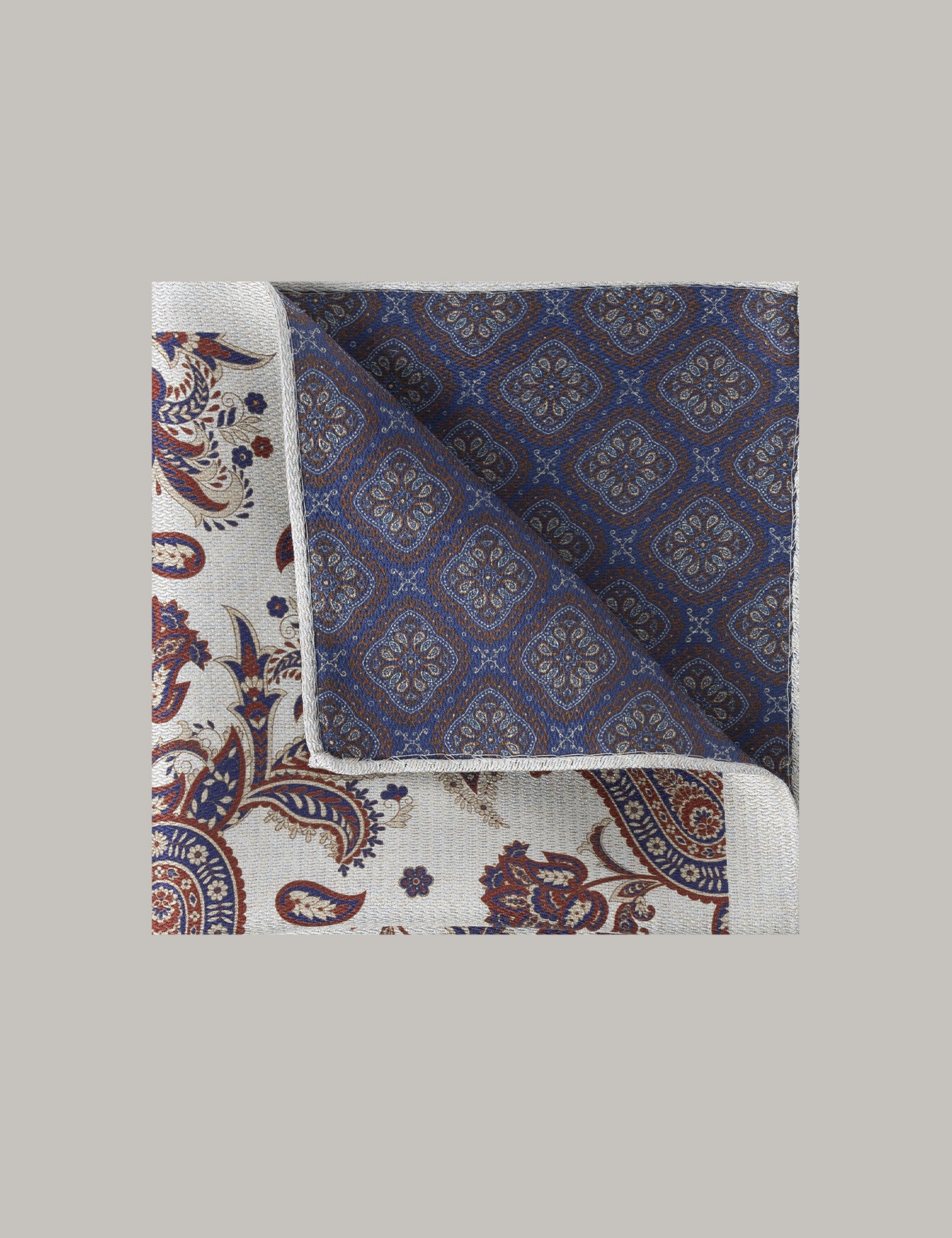 Bild von Hawes & Curtis Beiges Einstecktuch mit Paisley-Muster – 100% Seide