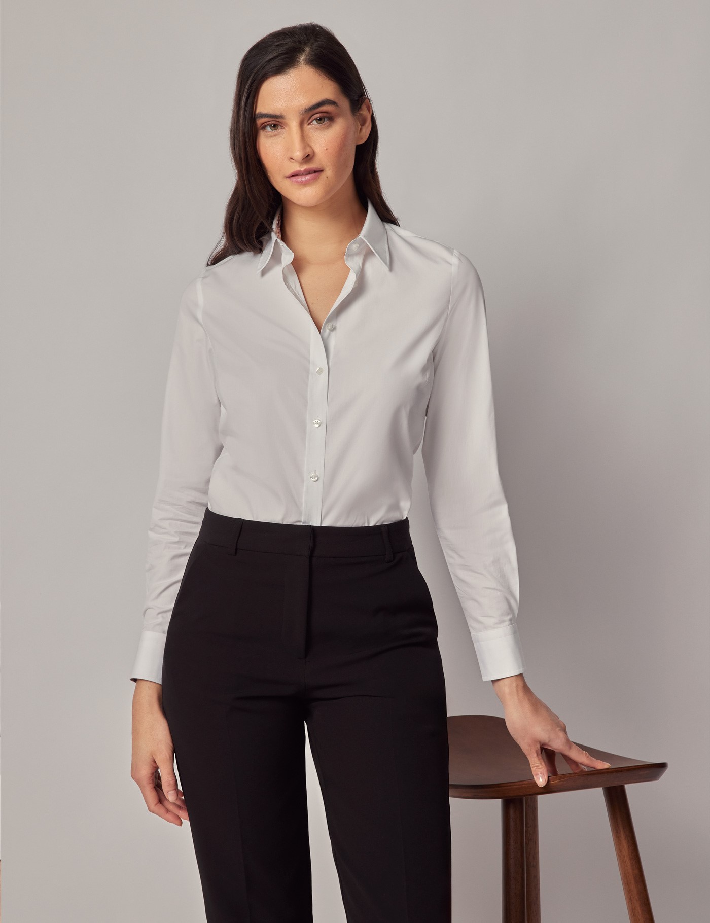 Bild von (Official) Hawes & Curtis Weiße Bluse mit Kontrastdetail – Regular Fit Weiss Baumwolle Uni Damen