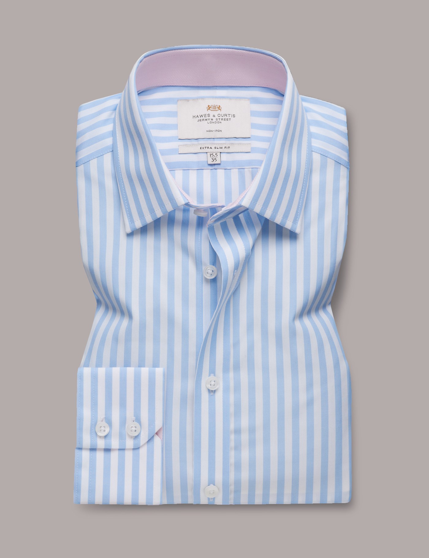 Bild von Hawes & Curtis Blau & weiß gestreiftes Businesshemd mit Kontrastdetails – Haifischkragen – Bügelfrei – Extra Slim Fit Blau/Weiß Gestreift Men's