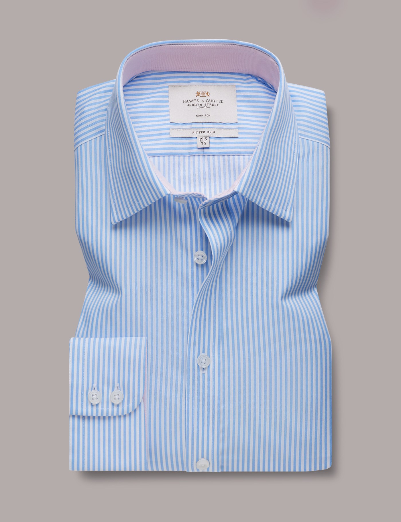 Bild von Hawes & Curtis Blau & weiß gestreiftes Businesshemd mit Kontrastdetails – Haifischkragen – Bügelfrei – Fitted Slim Fit Blau/Weiß Gestreift Men's