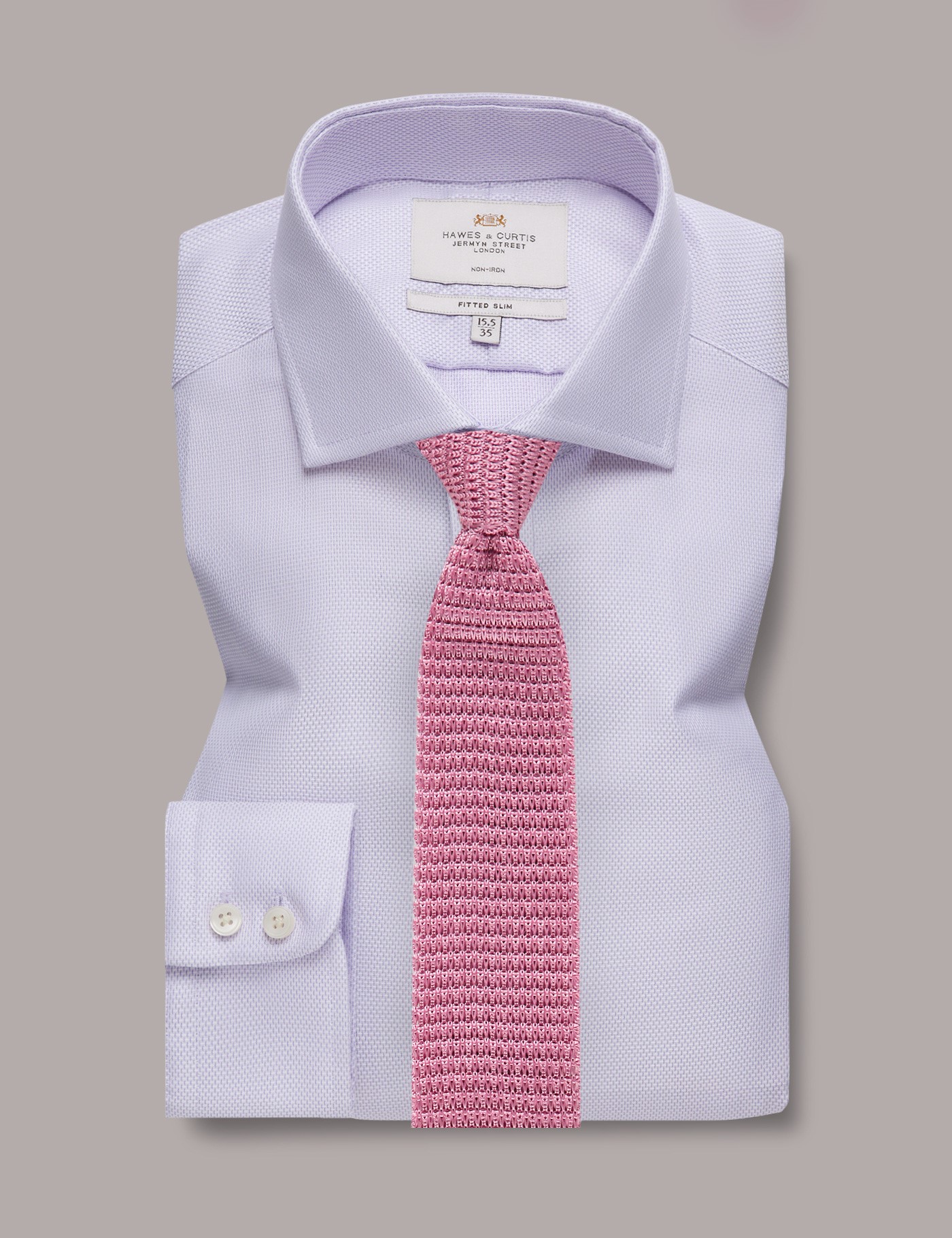 Bild von Hawes & Curtis Lila & weiß texturiertes Businesshemd – Haifischkragen – Bügelfrei – Fitted Slim Fit Flieder/Weiß Men's