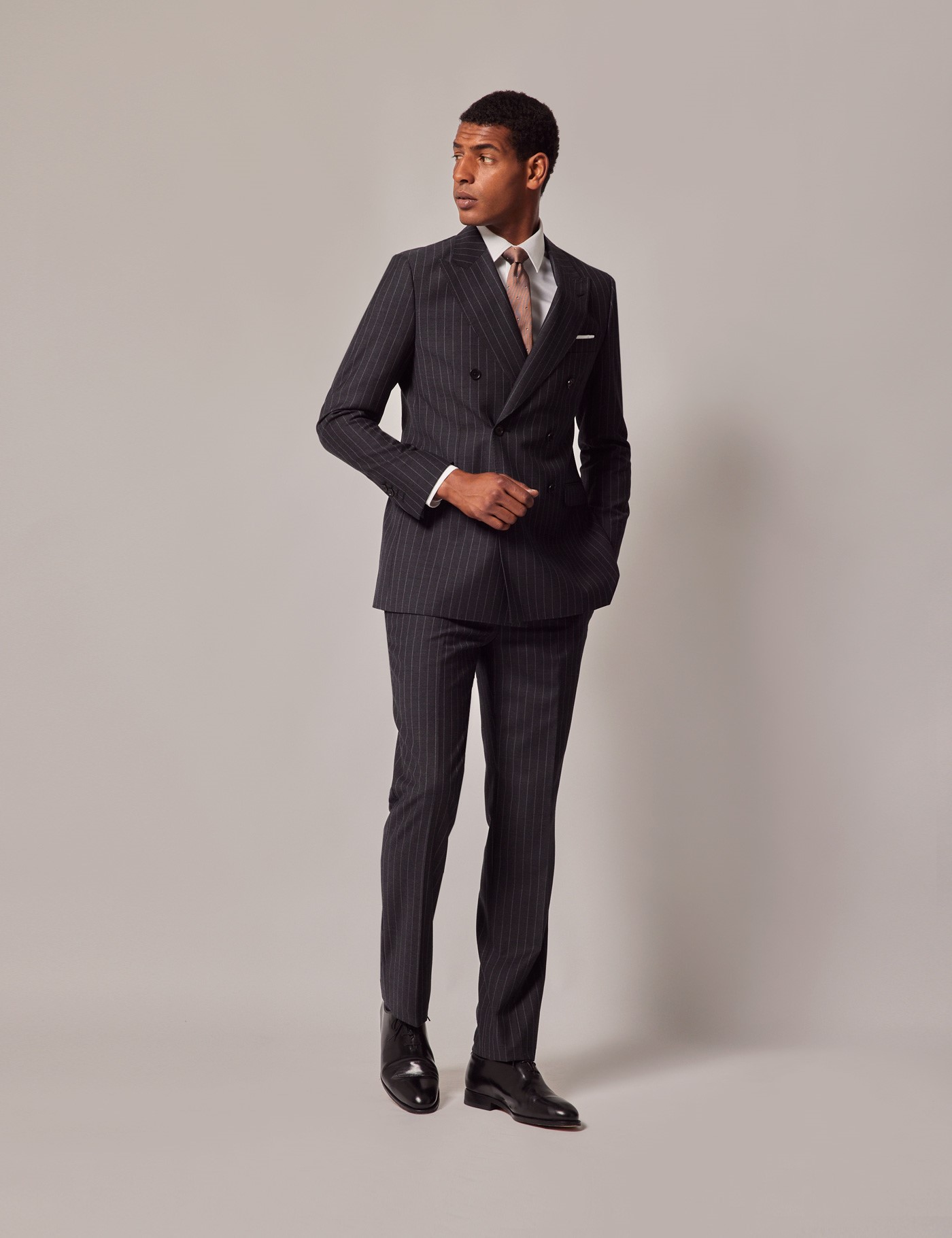 Bild von Hawes & Curtis Zweireiher Anzug - Slim Fit - Nadelstreifen anthrazit Charcoal Wolle Gestreift Men's