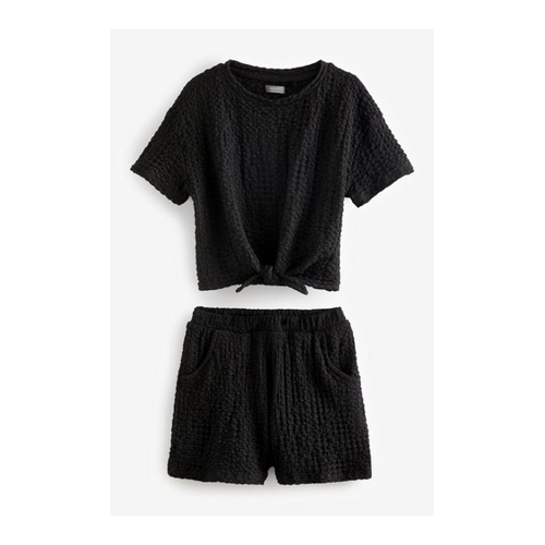 Bild von Next T-Shirt & Shorts Set – T-Shirt in Knitteroptik und Shorts