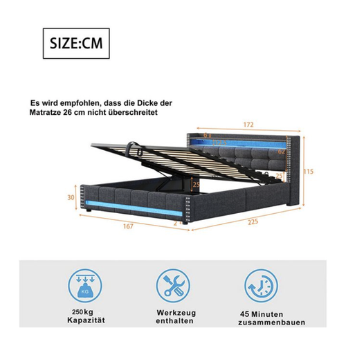 Bild von Flieks Polsterbett mit LED und hydraulischem Stauraum