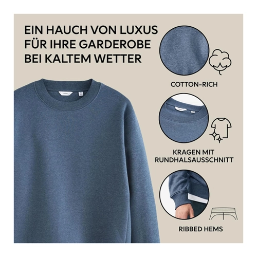 Bild von NEXT Herren Premium Sweatshirt, aus Baumwolle, Rundhalsausschnitt & Gebürstetes Futter Marineblau XS