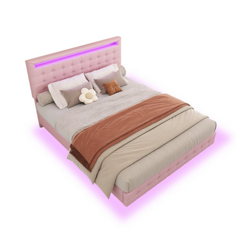 Bild von OKWISH Polsterbett Doppelbett mit LED-Umgebungslicht