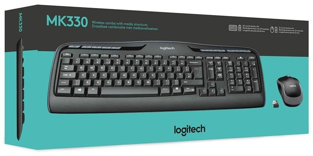 Bild von Logitech Wireless Combo MK330, 920-003989, Volle Größe 100%, Kabellos, USB, QWERTY, Schwarz, Maus enthalten