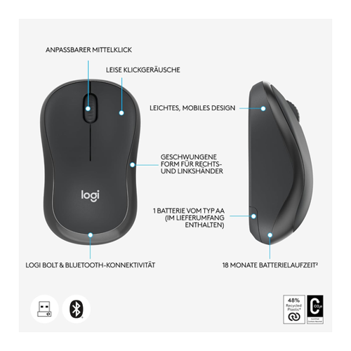 Bild von Logitech Bluetooth Mouse M240 for Business - GRAPHITE SilentTouch-Technologie, Zuverlässige Konnektivität bis zu 10 Meter
