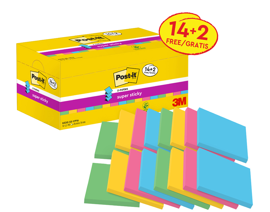 Bild von Post-it Haftnotiz Super Sticky Z-Notes Promotion 76x76mm 90 Blatt VE=1