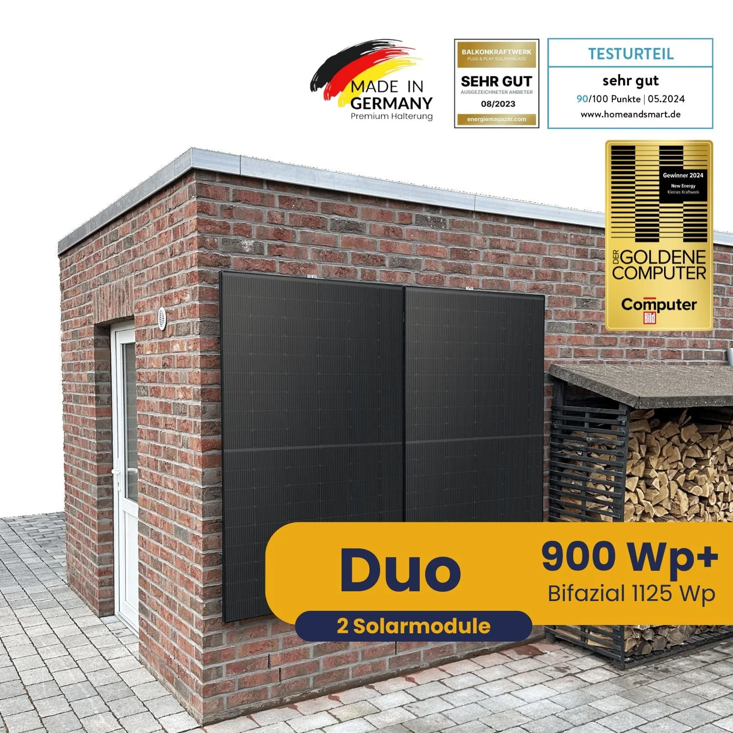 Bild von Kleines Kraftwerk Duo Wandhalterung Komplettpaket (900Wp+) Bifazial