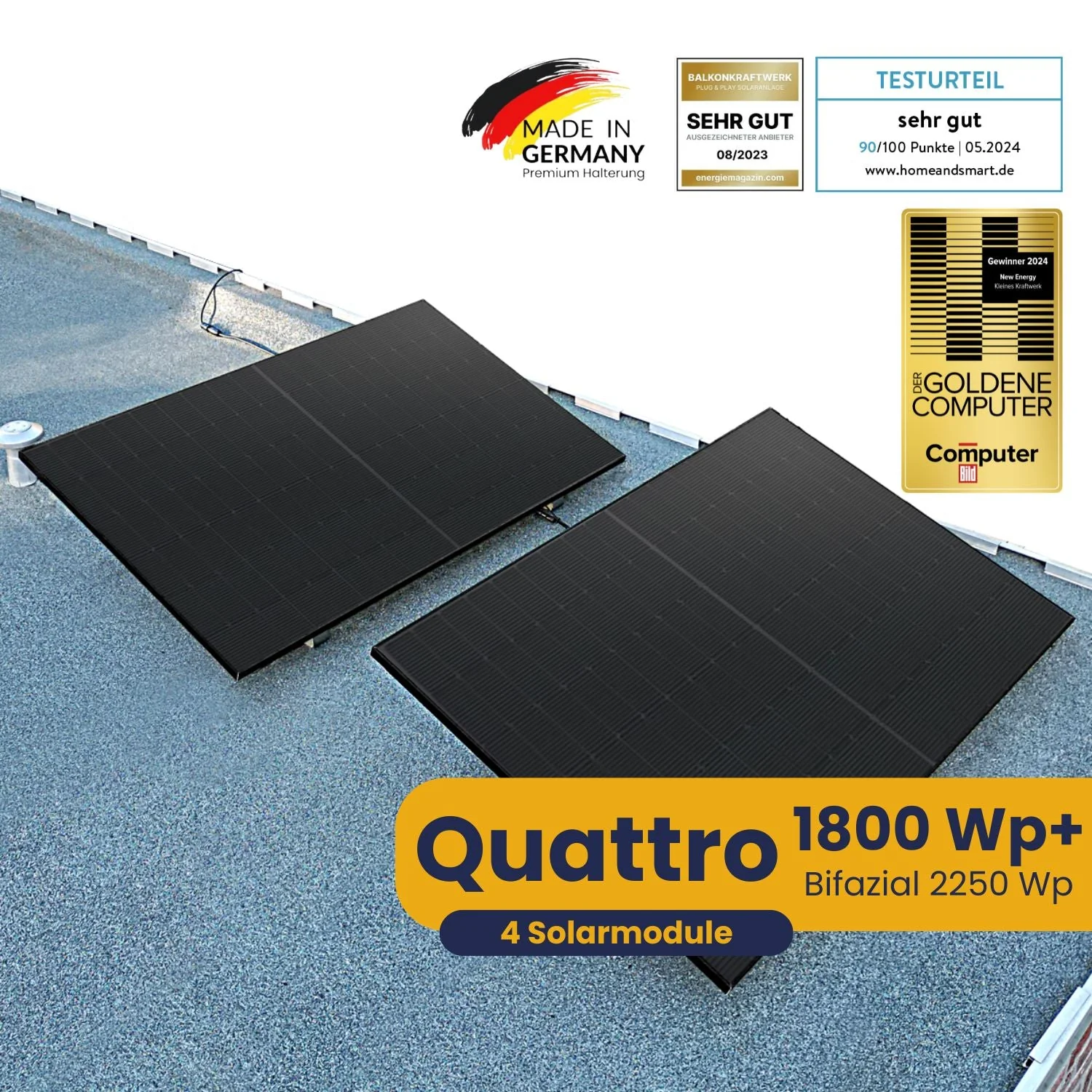 Bild von Kleines Kraftwerk Quattro Flachdach Komplettpaket (1800Wp+) Bifazial