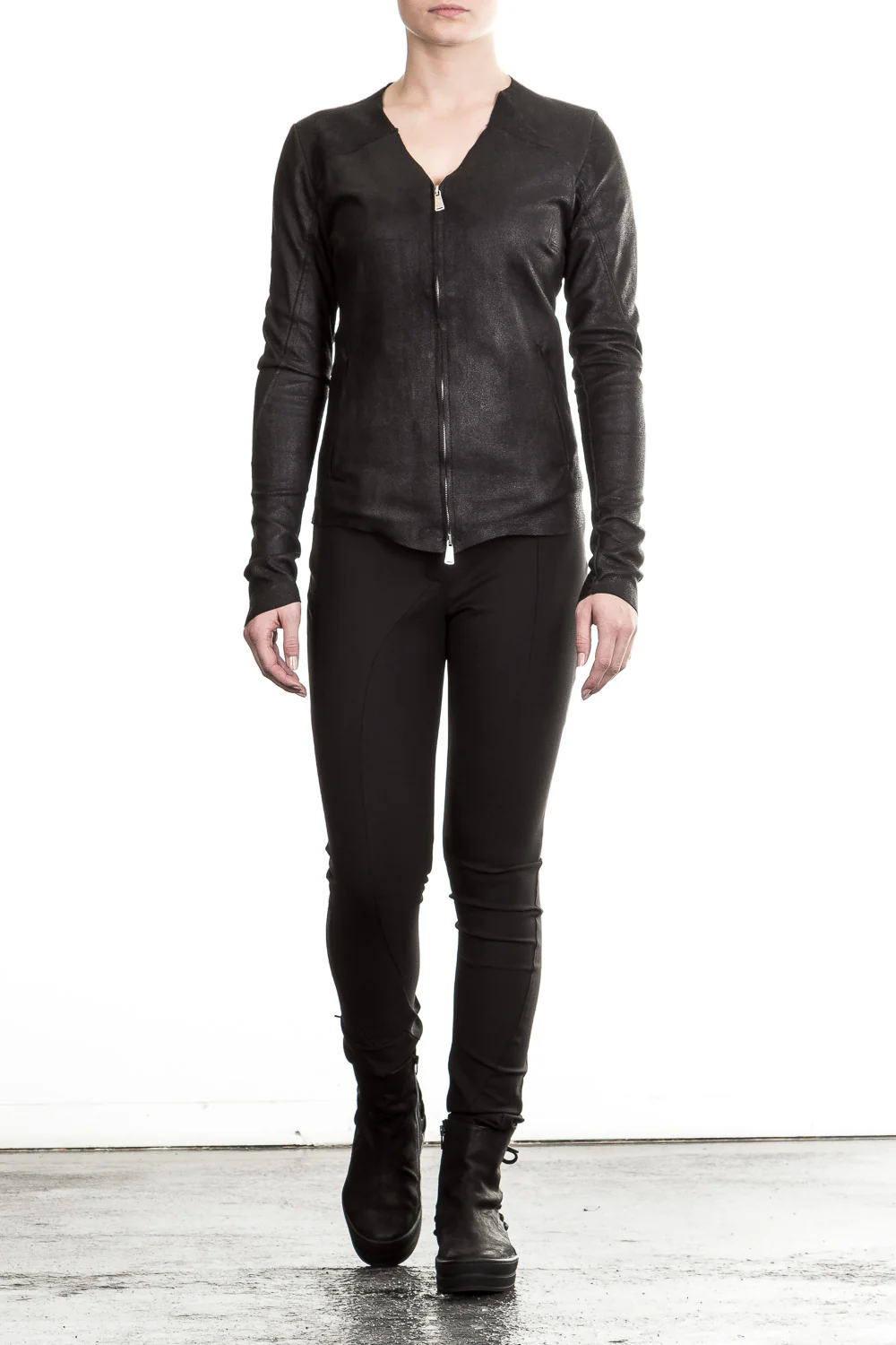 Bild von 10sei0otto Damen Lederjacke V-Neck schwarz