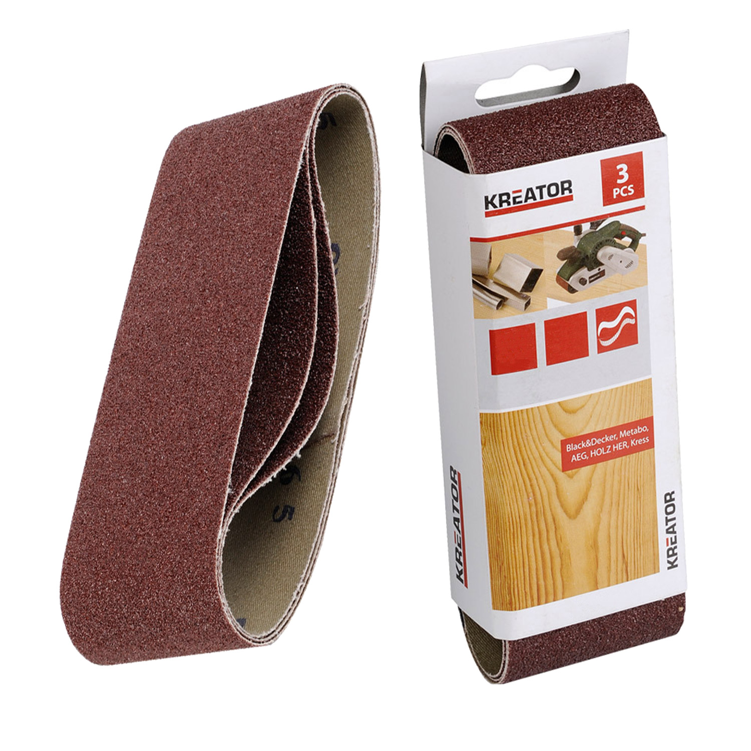 Bild von KREATOR Holz Schleifband für Bandschleifer 3 Stück - Körnung G180 - 7,5 x 53,3cm