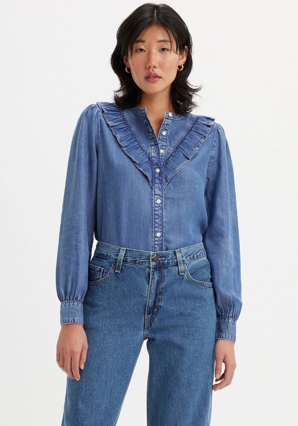 Bild von Levi's® Jeansbluse »CARINNA BLOUSE DEM DA«, mit Rüsschen Applikation