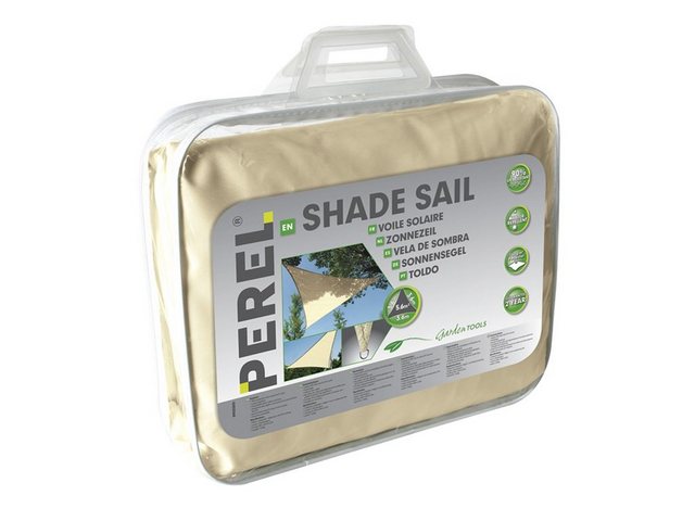 Bild von Perel Sonnensegel, Segel Sonnenschutz für Terrasse und Pool, wasserabweisend, UV-Schutz, 3 Edelstahl-O-Ringe, 3.6 x 3.6 x 3.6 m, 160 g/m², Polyester, Dreieck, cremeweiß