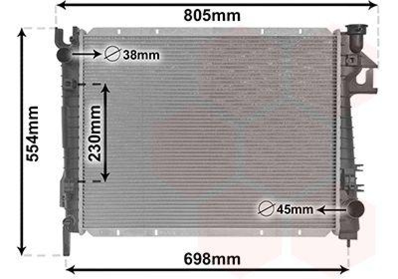 Bild von VAN WEZEL 20012703 Kühler, Motorkühlung Kühler, Wasserkühler, Autokühler Aluminium 613 490 30 Kühlrippen gelötet DODGE: Ram 1500 Pickup