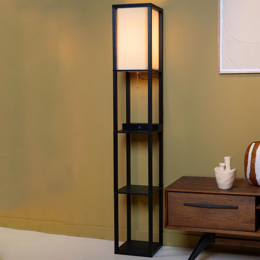 Bild von Lucide Stehleuchte Menno in Beige und Schwarz E27 abgerundet beige / creme
