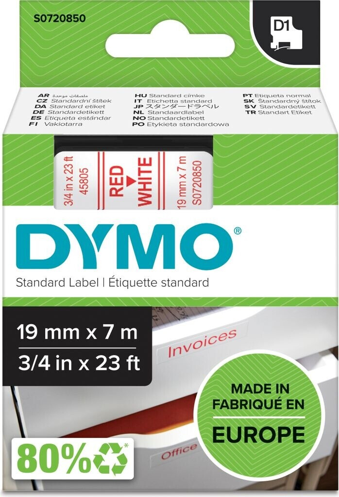 Bild von DYMO® Original D1-Schriftband für LabelManager™ 19mm x 7m - rot auf weiss