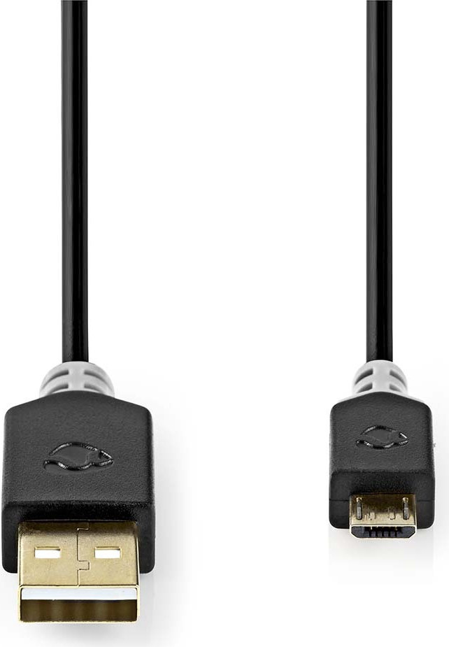 Bild von Nedis USB-Kabel | USB 2.0 | USB-A Stecker | USB Micro-B Stecker | 480 Mbps | Vergoldet | 1.00 m | rund | PVC | Anthrazit | Verpackung mit Sichtfenster