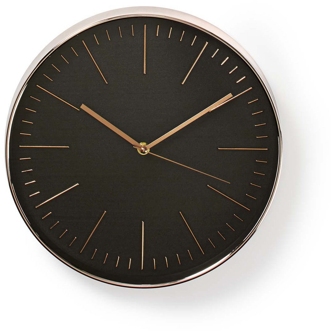 Bild von Nedis, Wanduhr, CLWA013PC30BK Kreisförmige Wanduhr, Durchmesser von 30 cm, Schwarz und Roségold (30 cm)