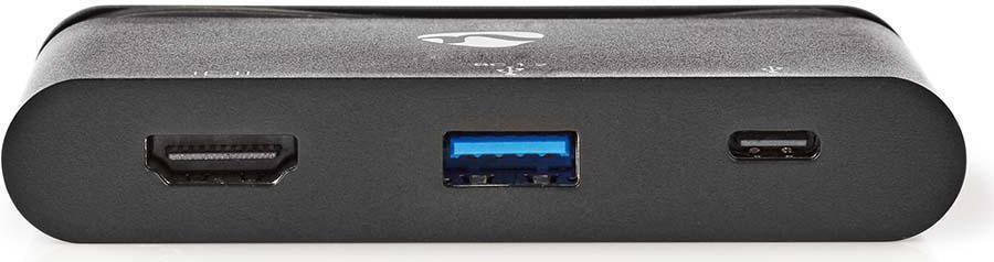 Bild von Nedis Hub - USB-C - Computer - SB 3.0 - HDMI - Schwarz (USB-C, 1 Ports), Dockingstation + USB Hub, Schwarz