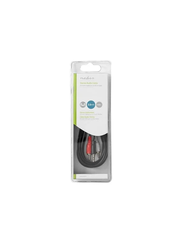 Bild von Nedis Stereo Audio Cable 3.5 mm Male 2X RCA Male Nickel Plated 3.00 m Round Black Box (3 m), Audio Kabel