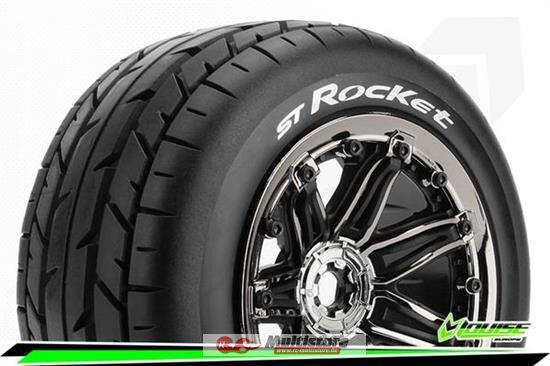 Bild von Louise ST-ROCKET Stadium Truck Reifen Fertig Verklebt Sport 3.8 Beadlock Felgen Schwarz Chrom E-REVO E-Maxx Summit ARRMA Stadium Trucks HPI Savage Vorne Hinten 1 Paar / T3286BC"