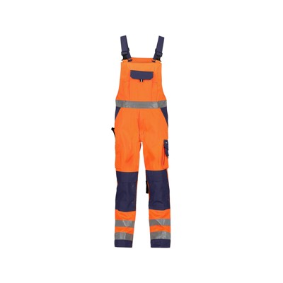 Bild von Dassy® - Toulouse Warnschutz Latzhose mit Kniepolstertaschen, neonorange/dunkelblau, Schrittlänge Standard, Größe 64