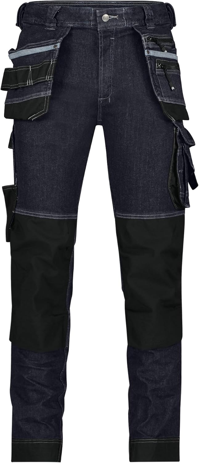 Bild von Dassy® - Melbourne Stretch-Arbeitsjeans mit Holstertaschen und Kniepolstertaschen, jeansblau/schwarz, Schrittlänge Minus, Größe 50