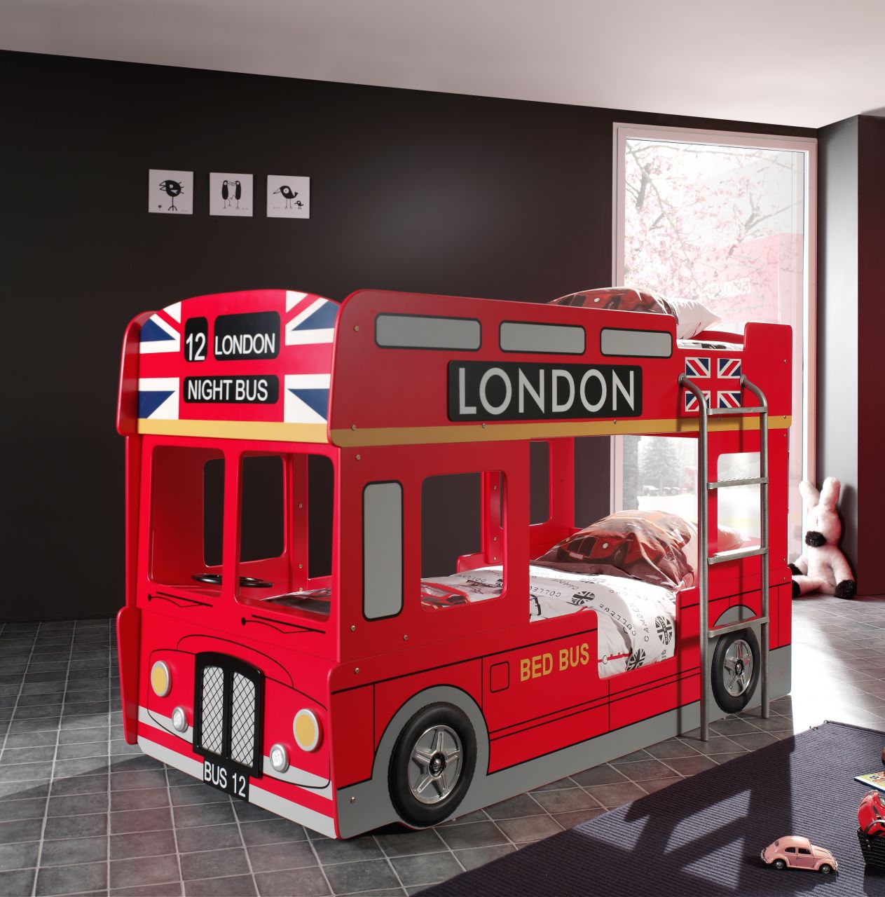 Bild von Vipack Etagenbett, (Made in Europe), im Design von einem Londoner Doppeldecker, inklusive LED Beleuchtung