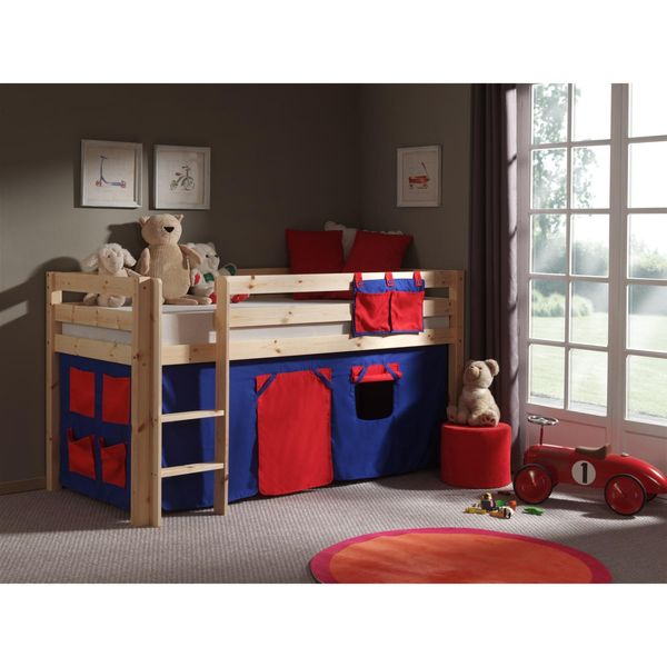 Bild von VIPACK PICOHSZG1075 Spielbett Pino mit Textilset "Domino", Maße 210 x 114 x 106 cm, Liegefläche 90 x 200 cm, Kiefer massiv natur lackiert