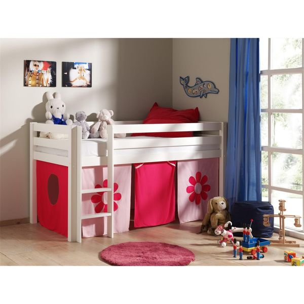 Bild von Vipack Hochbett »Pino«, (Made in Europe), Massivholz, inklusive Textil-Set "Flower", inklusive Rolllattenrost