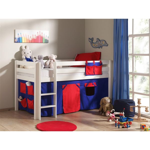 Bild von VIPACK PICOHSZG1475 Spielbett Pino mit Textilset "Domino", Maße 210 x 114 x 106 cm, Liegefläche 90 x 200 cm, Kiefer massiv weiß lackiert
