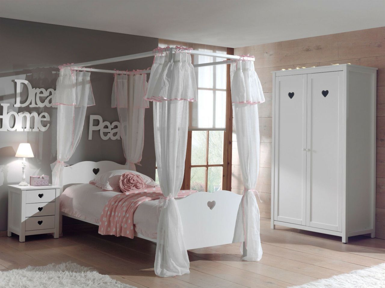 Bild von Vipack 4tlg. Set Amori mit Himmelbett inkl. Vorhang, Nachtkommode & Kleiderschrank 2trg.