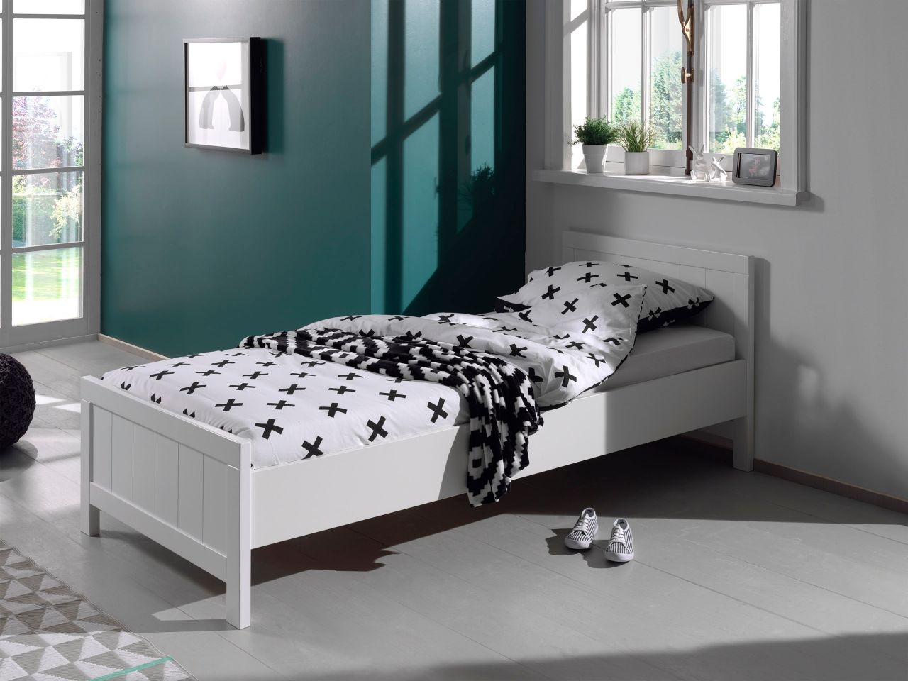 Bild von VIPACK Erik 90 x 200 cm Einzelbett, Jugendbett, Kinderbett, Single Bett, Holzwerkstoff, weiß, 96 x 207 x 77 cm