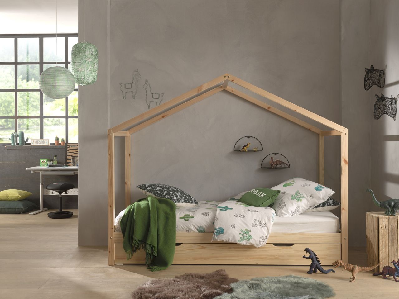Bild von Vipack Hausbett »Dallas«, (Made in Europe), wahlweise mit Bettschublade oder Textilhimmel, Ausf. natur oder weiß