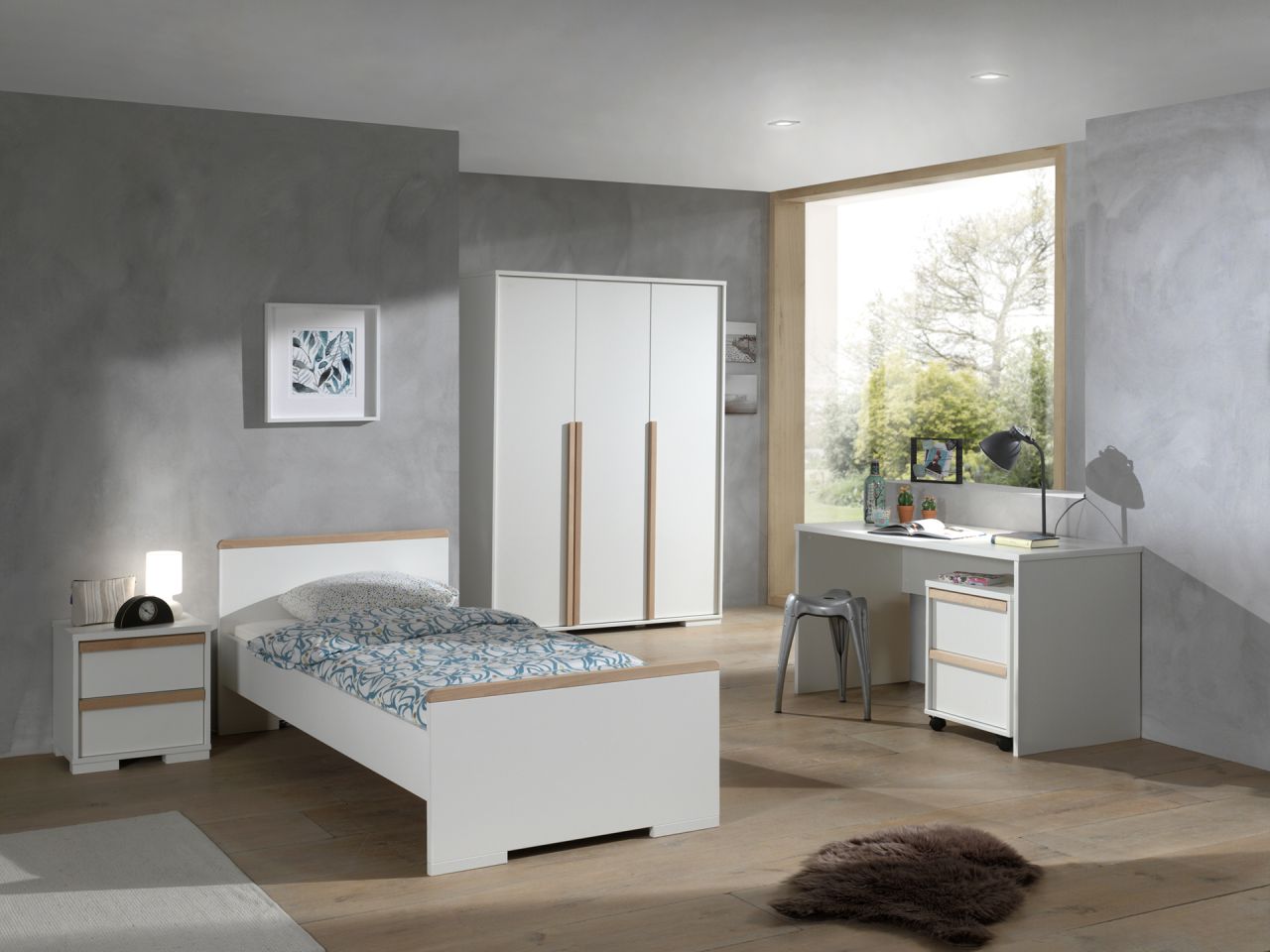 Bild von Vipack: Artikelset "LONDON" 5-Teilig- Kinderzimmerset Jugendzimmer - Weiß/ Buche