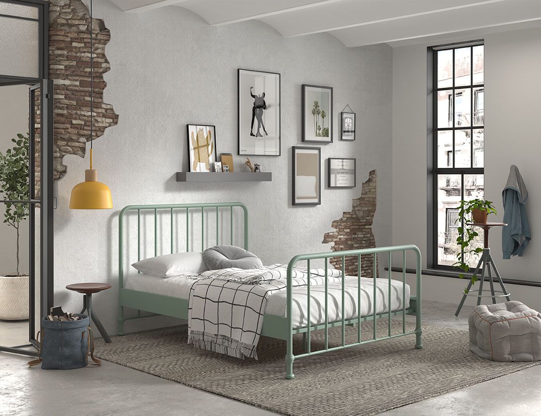 Bild von Set Metallbett 140x200 Bett Jugendbett Gästebett Kinderbett Lattenrost Grün Bett