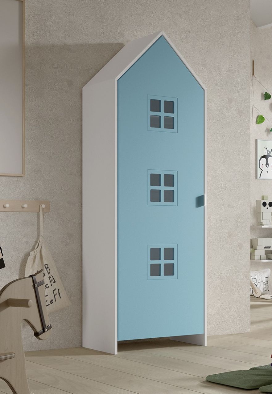 Bild von Schrank 1-türig "CASAMI BRUGES" Jugendschrank Wäscheschrank Skandi Weiß Blau